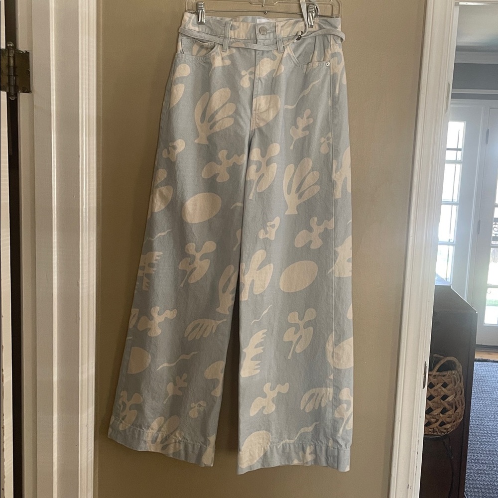 Frame blue abstract high rise wide leg jeans